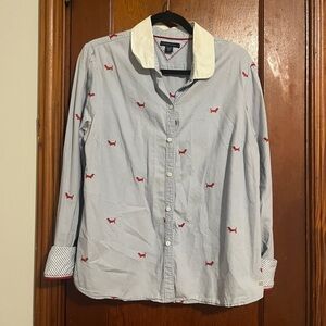 Tommy Hilfiger Blue and White Shirt with Red Accents Size M